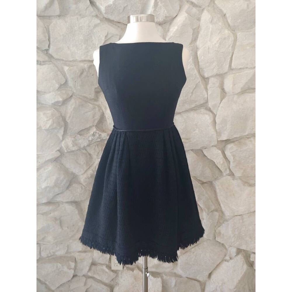 1960s Vintage Wool Mini Fit and Flare Dress with fringe hemline | Small